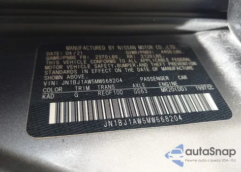 2021 Nissan Rogue Sport S Awd Xtronic Cvt from USA, damaged, VIN JN1BJ1AW5MW668204